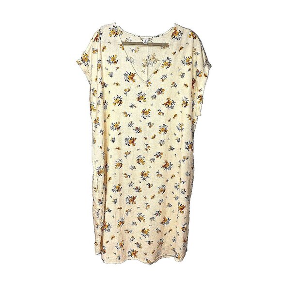 Old Navy Linen Blend Midi Dress‎ Size XXL Tall Floral Cottage Beachy Lagenlook - Picture 1 of 11